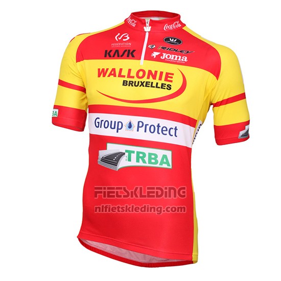 2016 Fietskleding Wallonie Bruxelles Geel en Rood Korte Mouwen en Koersbroek